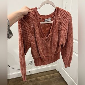 Mauve cropped long sleeve V-Neck
